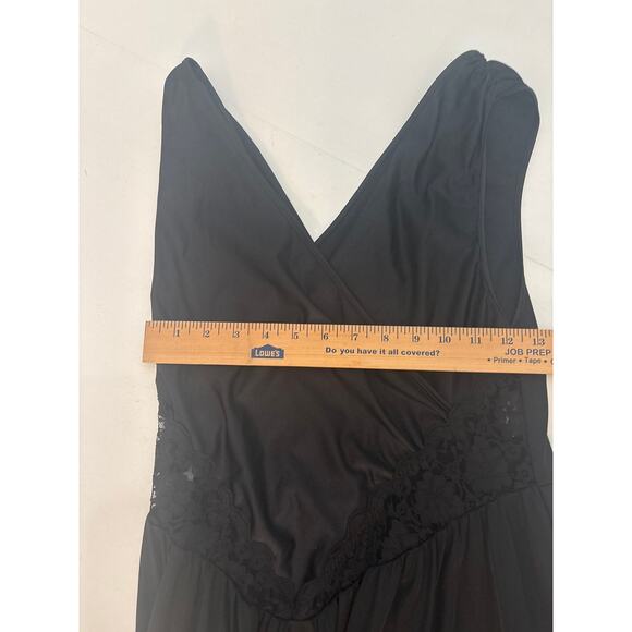 Vintage Vandemere Black Sheer Slip Dress M Lace Trim Romantic Lingerie Nightgown - Picture 6 of 9